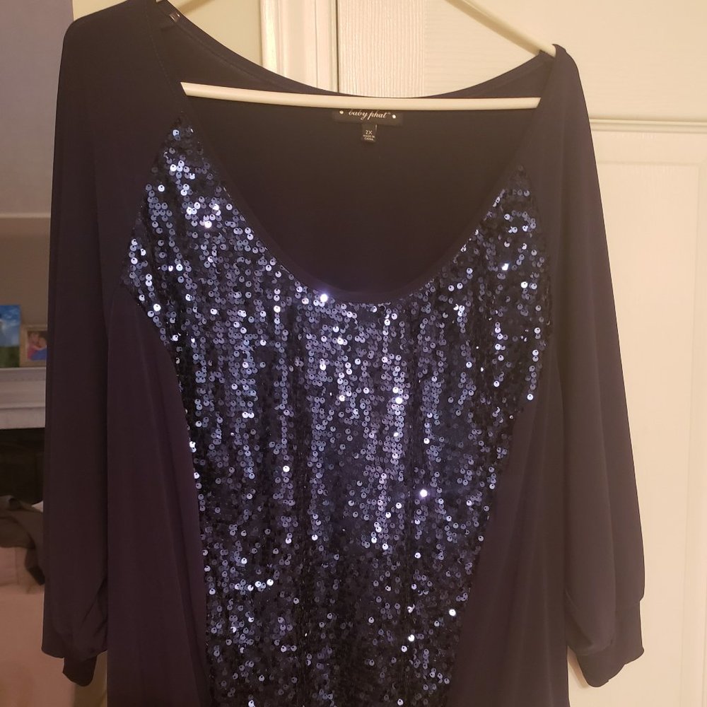 Baby Phat Sequined Navy Blouse 2X